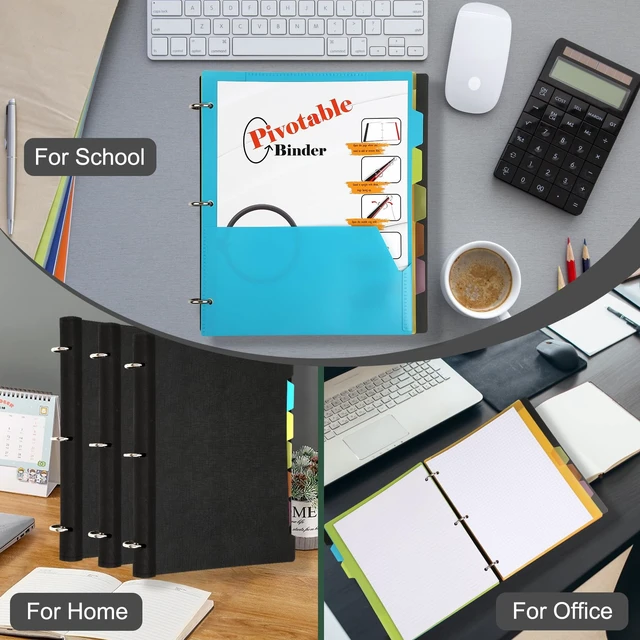 Alt view image 7 of 7 - Pivotable Refillable Notebook, 3 Ring Binder Notebooks 1 Inch, Notebook with Dividers and Pockets, Folder Notebook, Flexible Binder, Soft Binders 3 Ring, Foldable Binder- White