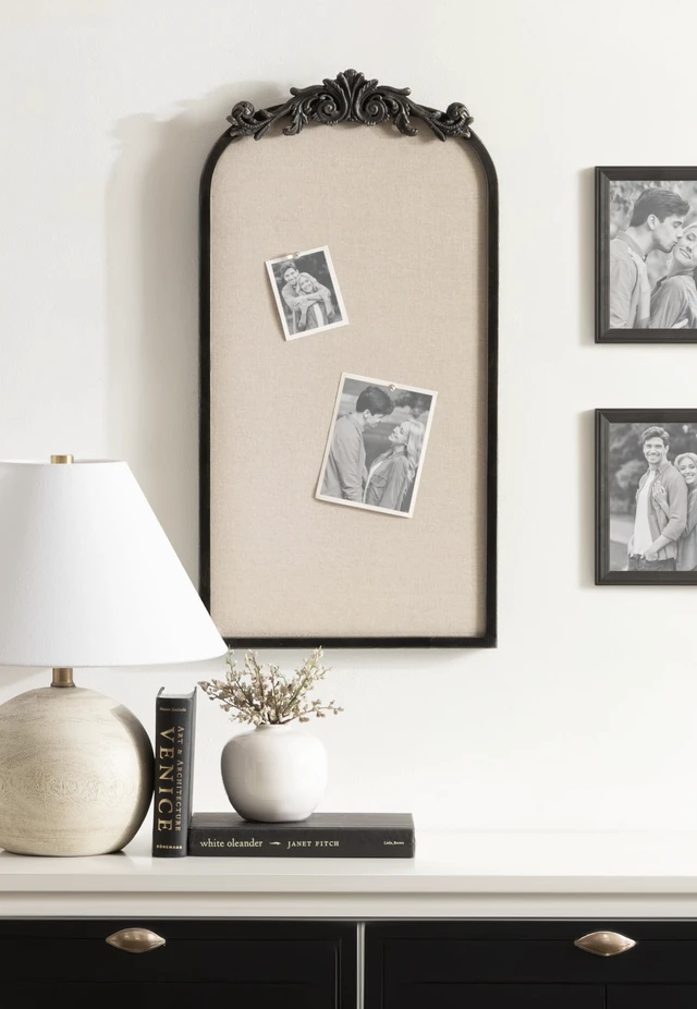Alt view image 3 of 7 - Arendahl Arch Pinboard, 13 x 25, Black, Framed Arched Ornate Vintage Cork Board for Use as Motivational Vision Board or Wall Organizer