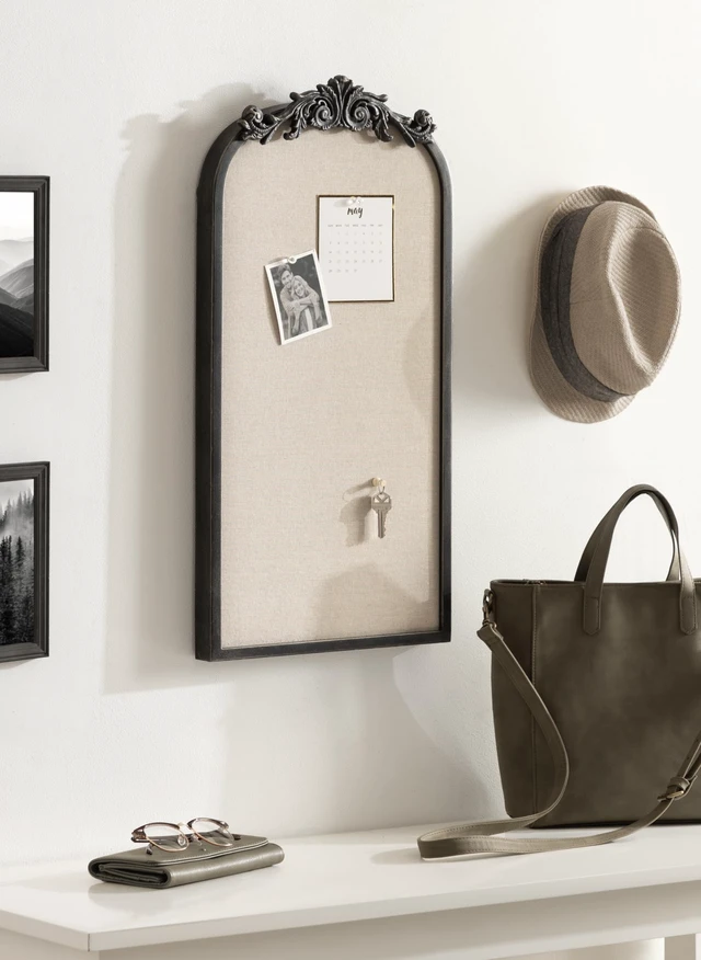 Alt view image 4 of 7 - Arendahl Arch Pinboard, 13 x 25, Black, Framed Arched Ornate Vintage Cork Board for Use as Motivational Vision Board or Wall Organizer