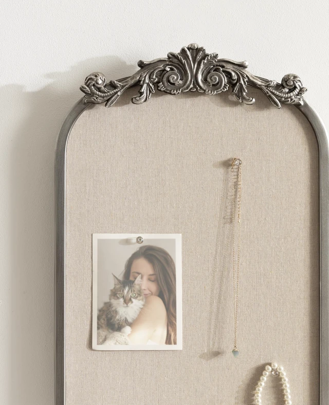 Alt view image 6 of 7 - Arendahl Arch Pinboard; 13 x 25; Silver; Framed Arched Ornate Vintage Cork Board for Use as Motivational Vision Board or Wall Organizer