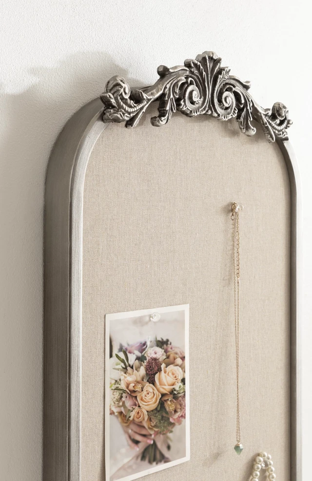 Alt view image 5 of 7 - Arendahl Arch Pinboard; 13 x 25; Silver; Framed Arched Ornate Vintage Cork Board for Use as Motivational Vision Board or Wall Organizer