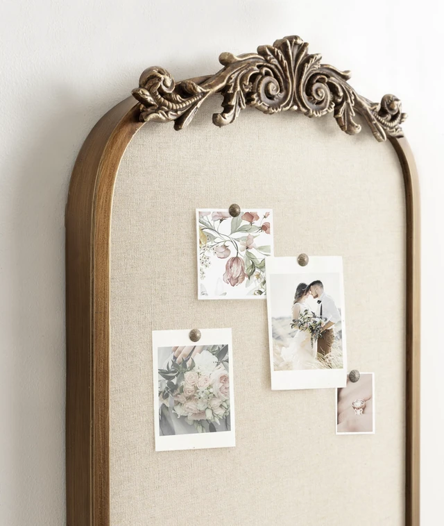 Alt view image 5 of 7 - Arendahl Arch Pinboard; Gold; 13 x 25; Framed Arched Ornate Vintage Cork Board for Unique Display; Organization; and Decor Options