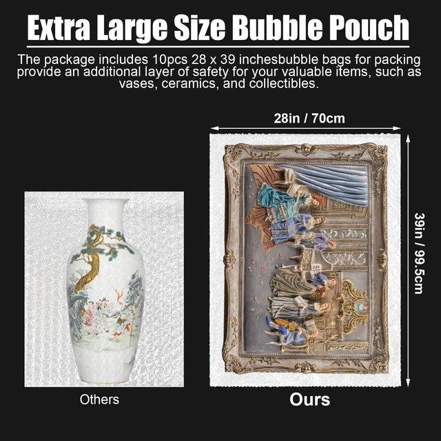 Alt view image 3 of 7 - 5 Pack 28 * 39 Inch Extra Large Bubble Pouches for Packing Shipping Bubble Bag Protect Shockproof Cushion for Moving Shipping, Artwork Fragile Dish Plate Mirror TV Musical Instrument Electronic