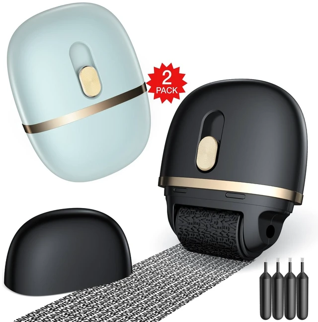 Main image of Identity Theft Protection Roller Stamps, Black+Blue, 2 Pack Confidential Roller Stamp with 4 Refills - Wide Ink Roller Identity Protection for ID Blockout, Privacy & Security