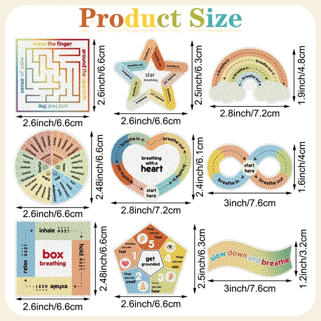Alt view image 2 of 5 - 72 Pcs Anxiety Sensory Breathing Stickers,Retro Color Adults Fidget Mindfulness 9 Styles Calm down Items mental health stickers Anxiety Relief Breathing Exercises