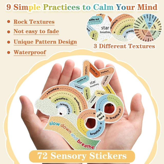 Alt view image 3 of 5 - 72 Pcs Anxiety Sensory Breathing Stickers,Retro Color Adults Fidget Mindfulness 9 Styles Calm down Items mental health stickers Anxiety Relief Breathing Exercises