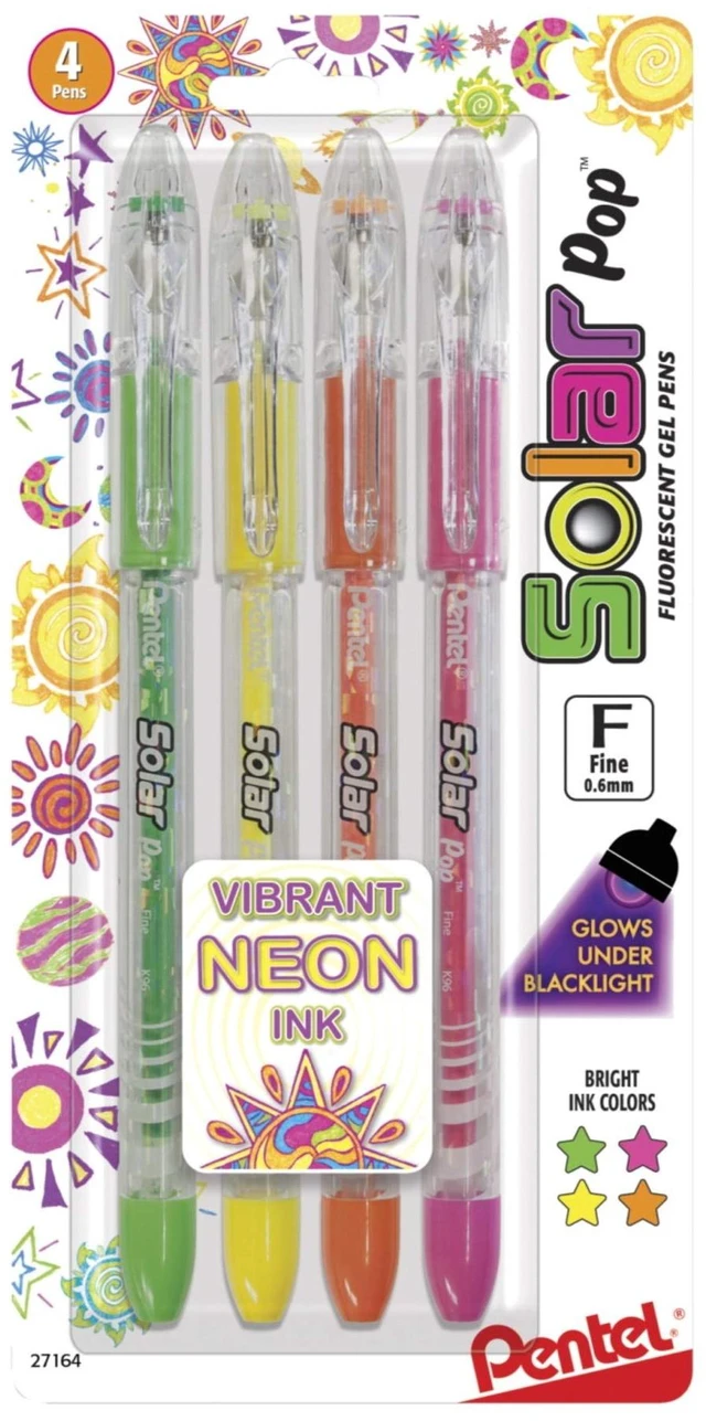 Main image of Solar Pop Neon Gel Pen, 0.6mm Fine Line, Assorted Colors, Pack of 4 (K96BP4M)