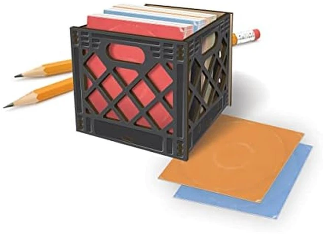 Main image of Genuine for THE Record, Milk Crate Notecard Holder, Includes 64 Vinyl-Inspired Note Cards