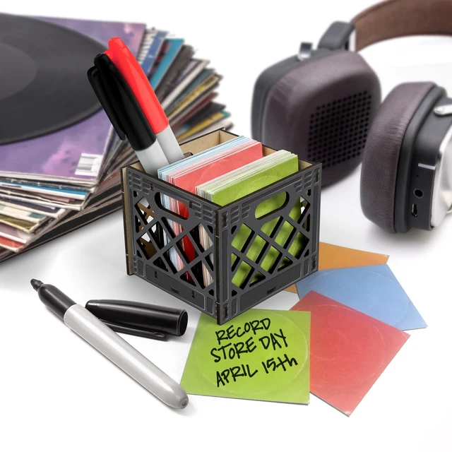 Alt view image 4 of 5 - Genuine for THE Record, Milk Crate Notecard Holder, Includes 64 Vinyl-Inspired Note Cards