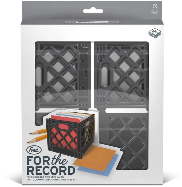 Alt view image 5 of 5 - Genuine for THE Record, Milk Crate Notecard Holder, Includes 64 Vinyl-Inspired Note Cards