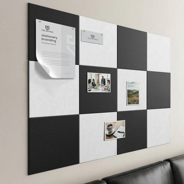 Main image of 48"x36" Felt Corkboard Bulletin Board, 12 Pack Wall,Black White Includes 50 Pushpins & Clips, Removable Adhesive Tabs, Alternative Wall Tiles for Home, Office Decor, Install Without Damage