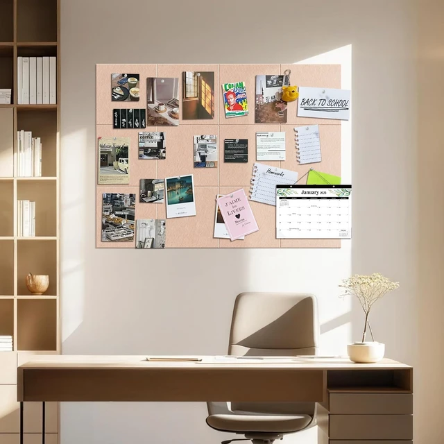 Alt view image 3 of 7 - 48"x36" Felt Corkboard Bulletin Board, 12 Pack for Wall,Cinnamon Includes 50 Pushpins & Clips, Removable Adhesive Tabs, Alternative Wall Tiles for Home, Office Decor, Install Without Damage