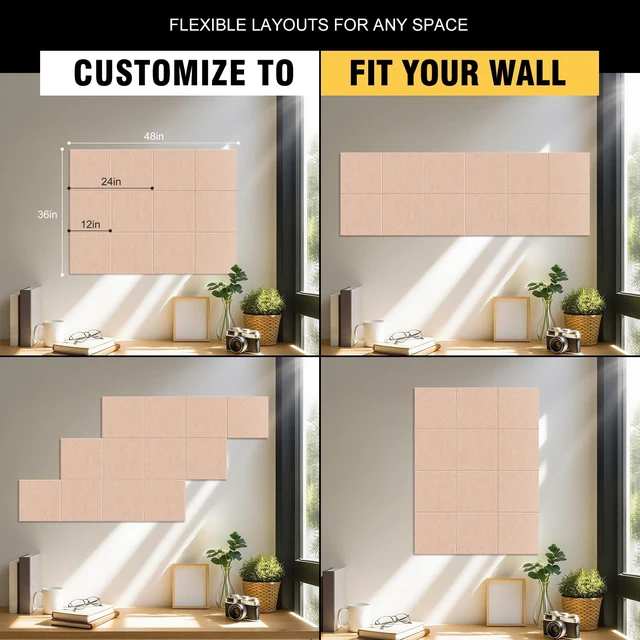 Alt view image 2 of 7 - 48"x36" Felt Corkboard Bulletin Board, 12 Pack for Wall,Cinnamon Includes 50 Pushpins & Clips, Removable Adhesive Tabs, Alternative Wall Tiles for Home, Office Decor, Install Without Damage