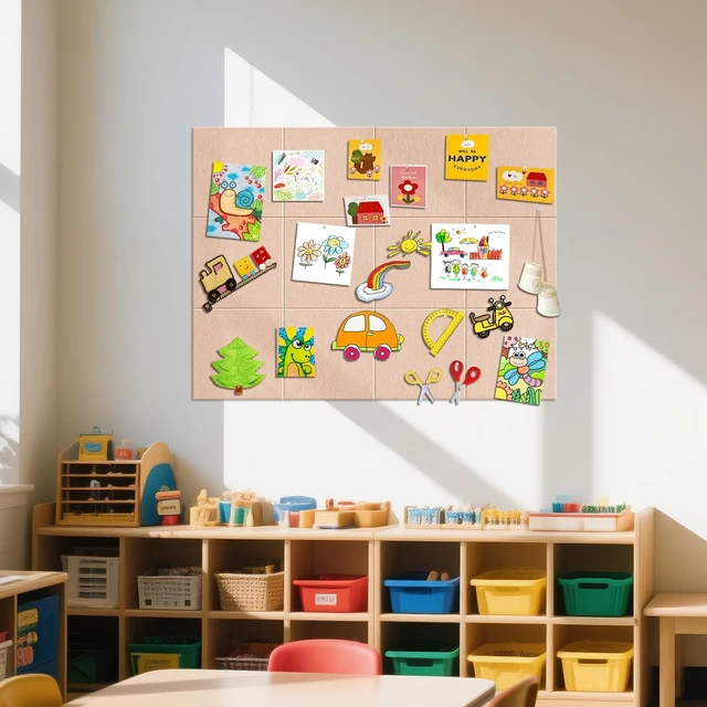 Alt view image 7 of 7 - 48"x36" Felt Corkboard Bulletin Board, 12 Pack for Wall,Cinnamon Includes 50 Pushpins & Clips, Removable Adhesive Tabs, Alternative Wall Tiles for Home, Office Decor, Install Without Damage