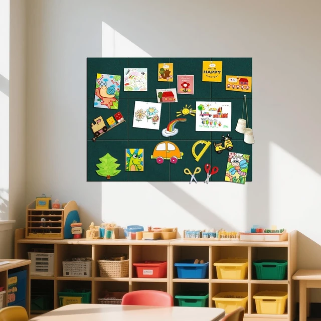 Alt view image 7 of 7 - 48"x36" Felt Corkboard Bulletin Board, 12 Pack,Wall,Dark Green Includes 50 Pushpins & Clips, Removable Adhesive Tabs, Alternative Wall Tiles for Home, Office Decor, Install Without Damage