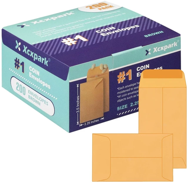 Main image of 200PCS #1 Coin Envelopes 2.25x3.5 inches Brown Kraft Envelopes Classic Small Parts Gummed Flap for Coins, Cash, Credit Cards, Seeds