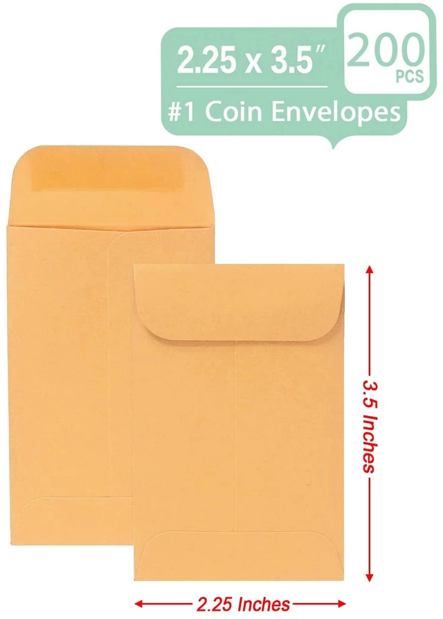 Alt view image 3 of 7 - 200PCS #1 Coin Envelopes 2.25x3.5 inches Brown Kraft Envelopes Classic Small Parts Gummed Flap for Coins, Cash, Credit Cards, Seeds