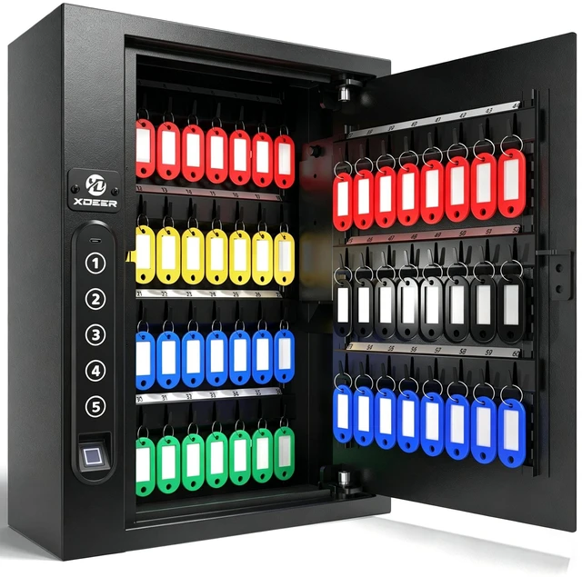 Main image of 60 Biometric Key Lock Box with Code,Key Box Wall Mount with Drop Slot Key Cabinet with Combination Key Lock, Key Tag, LED Light, Backlit Keypad, Key Safe for Hotel Office Company Car Dealerships