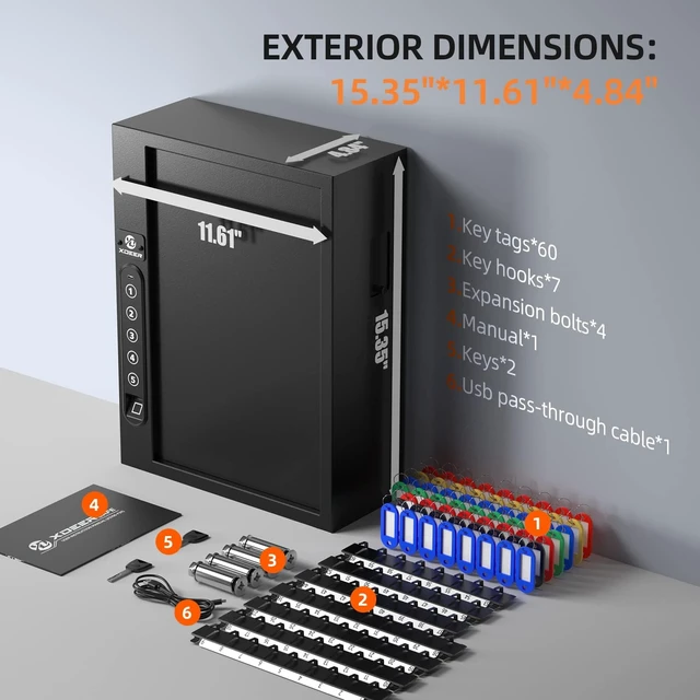 Alt view image 3 of 7 - 60 Biometric Key Lock Box with Code,Key Box Wall Mount with Drop Slot Key Cabinet with Combination Key Lock, Key Tag, LED Light, Backlit Keypad, Key Safe for Hotel Office Company Car Dealerships