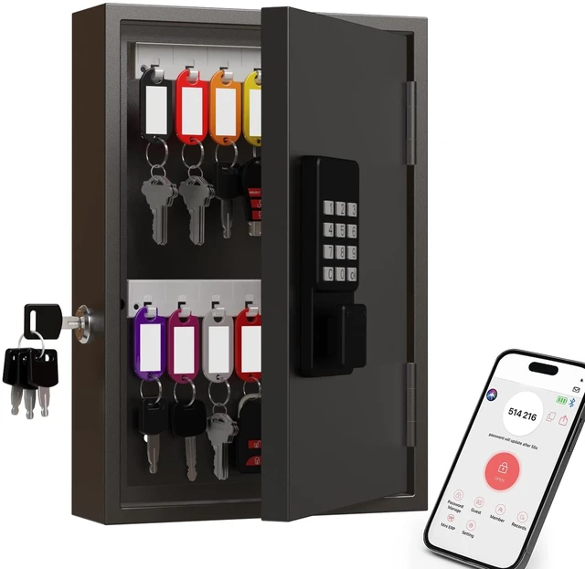 Main image of 28 Key Lock Box Wall Mount, Smart Key Cabinet with Keypad for Office Key Lockbox use Bluetooth App, Custom & One Time Password, WiFi Unlock (Need W100 Bridge), Key Holder for School, Home