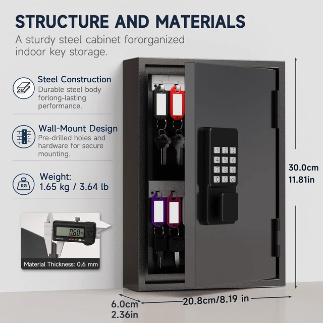 Alt view image 2 of 6 - 28 Key Lock Box Wall Mount, Smart Key Cabinet with Keypad for Office Key Lockbox use Bluetooth App, Custom & One Time Password, WiFi Unlock (Need W100 Bridge), Key Holder for School, Home