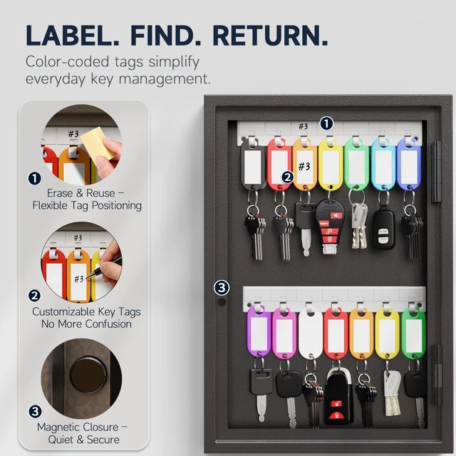 Alt view image 5 of 6 - 28 Key Lock Box Wall Mount, Smart Key Cabinet with Keypad for Office Key Lockbox use Bluetooth App, Custom & One Time Password, WiFi Unlock (Need W100 Bridge), Key Holder for School, Home