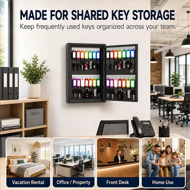 Alt view image 6 of 6 - 28 Key Lock Box Wall Mount, Smart Key Cabinet with Keypad for Office Key Lockbox use Bluetooth App, Custom & One Time Password, WiFi Unlock (Need W100 Bridge), Key Holder for School, Home