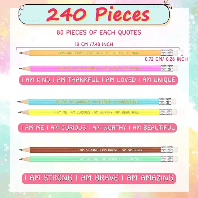 Alt view image 2 of 7 - 240 Pcs Inspirational Pencil #2 HB Pre Sharpened with Eraser, Pastel Bulk Motivational Pencils for Kids Classroom Rewards, Back to School Teacher Gifts to Students, Positive Supplies
