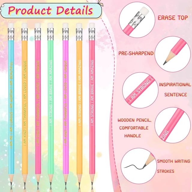Alt view image 3 of 7 - 240 Pcs Inspirational Pencil #2 HB Pre Sharpened with Eraser, Pastel Bulk Motivational Pencils for Kids Classroom Rewards, Back to School Teacher Gifts to Students, Positive Supplies