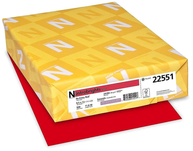 Main image of Color Paper, 8.5 x 11, 24 lb/89 gsm, Re-Entry Red, 500 Sheets (21558)
