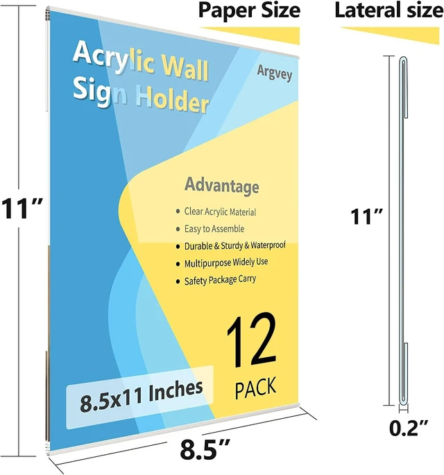 Alt view image 3 of 7 - Acrylic Sign Holder 8.5 x 11 Wall Mount Vertical, No Drilling, 12 Pack Clear Plastic Display Frames with Tape, Portrait Display for Flyers, Posters & Menus, for Home, Offices, Restaurants,