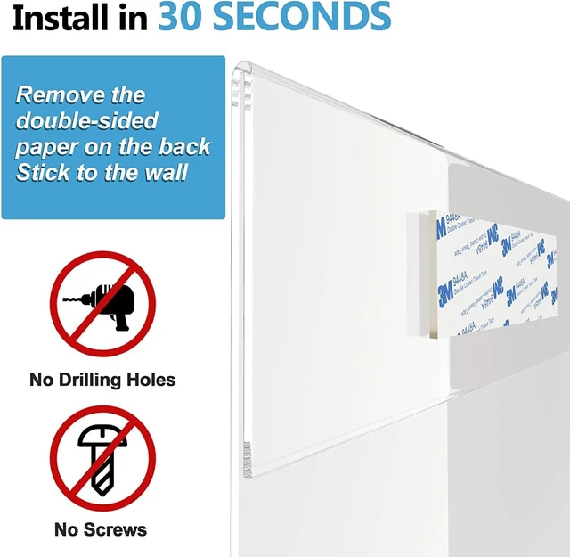 Alt view image 4 of 7 - Acrylic Sign Holder 8.5 x 11 Wall Mount Vertical, No Drilling, 12 Pack Clear Plastic Display Frames with Tape, Portrait Display for Flyers, Posters & Menus, for Home, Offices, Restaurants,