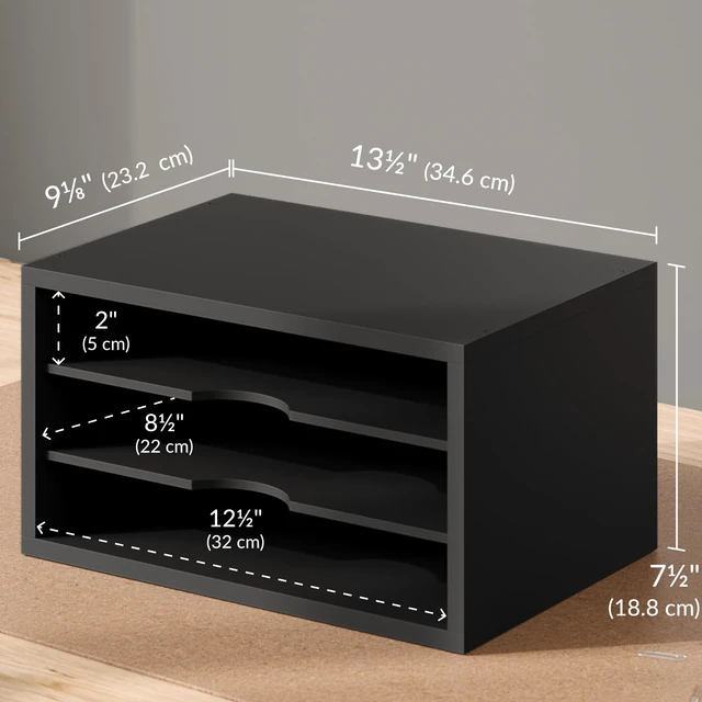 Alt view image 3 of 7 - File Organizer, 3-Tier Document Paper Sorter, Stackable Wood Desk Organizer, Mail Sorter and Monitor Stand with Storage Shelves, Black