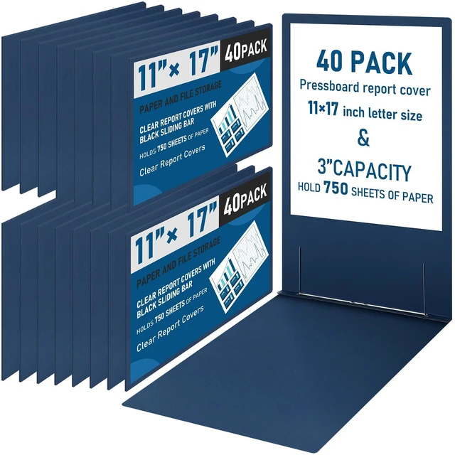 Main image of 40 Pcs Pressboard Report Cover, 3" Capacity Presentation Binder Folder with Metal Prong Paper Fastener to Neatly Bind Reports Proposals Transcripts, Other Documents (11x17 Inch,Blue)