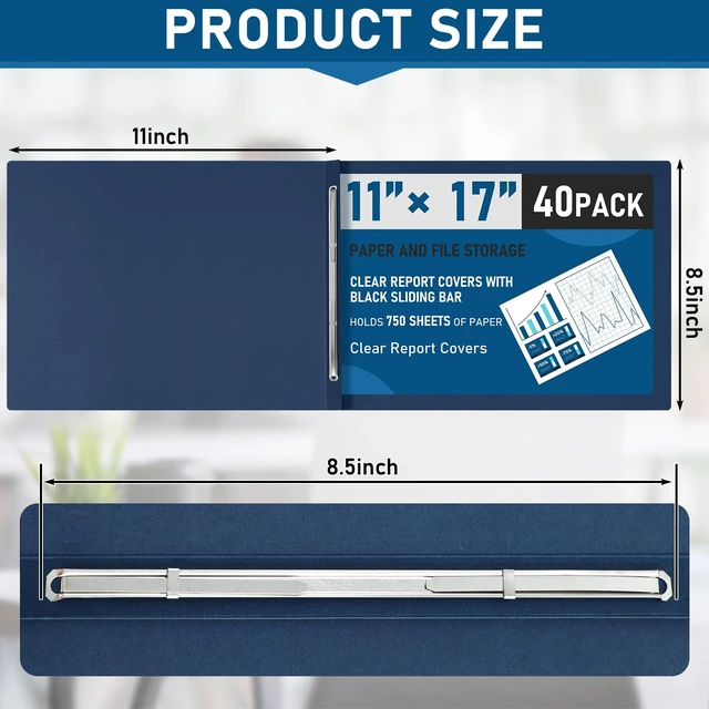 Alt view image 2 of 6 - 40 Pcs Pressboard Report Cover, 3" Capacity Presentation Binder Folder with Metal Prong Paper Fastener to Neatly Bind Reports Proposals Transcripts, Other Documents (11x17 Inch,Blue)