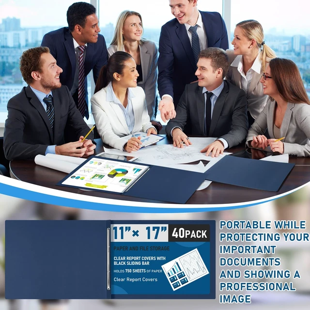 Alt view image 6 of 6 - 40 Pcs Pressboard Report Cover, 3" Capacity Presentation Binder Folder with Metal Prong Paper Fastener to Neatly Bind Reports Proposals Transcripts, Other Documents (11x17 Inch,Blue)