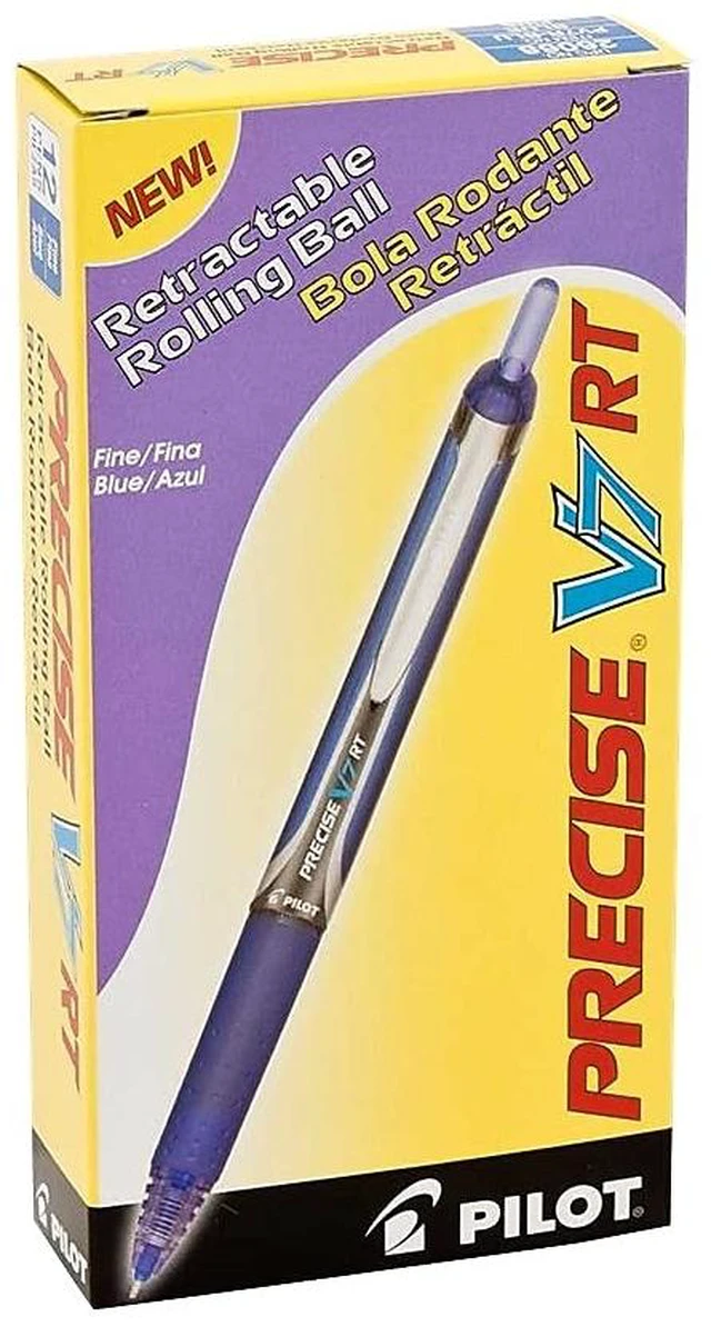 Main image of Precise V7 RT Retractable Rollerball Pens, 0.7mm, Blue, 12-Pack Writing made smooth, retractable ink pens for writing, refillable, liquid ink rolling ball, blue pens, fine point