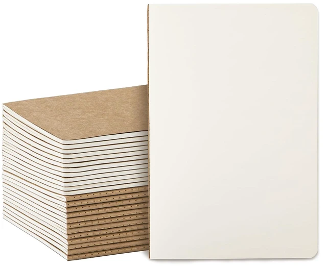 Main image of 24 Pack Blank Kraft Notebooks A5, Bulk Unlined Composition Journals 80gsm Paper, 60 Pages, 8.3x5.5 Inches Softcover For Classroom, Teacher & Students
