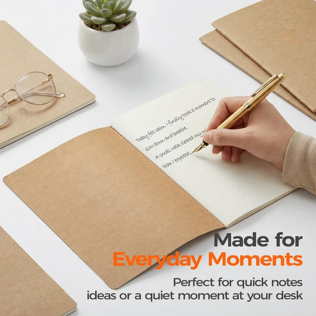 Alt view image 6 of 7 - 24 Pack Blank Kraft Notebooks A5, Bulk Unlined Composition Journals 80gsm Paper, 60 Pages, 8.3x5.5 Inches Softcover For Classroom, Teacher & Students