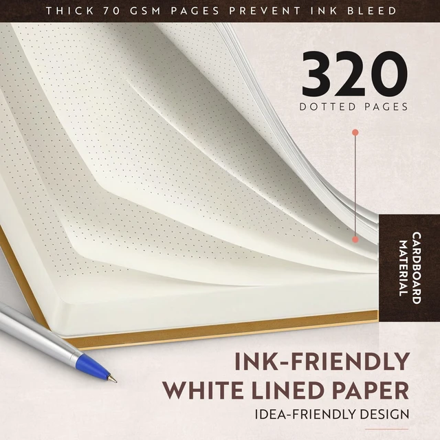 Alt view image 3 of 7 - Dot Grid Journal Notebook Paper for Refillable Leather Journals A5 Hardcover 70gsm Dotted Notebooks for Work 8.25 x 5.75 Inches with 320 Page Refill Note Book and Helpful Bookmark