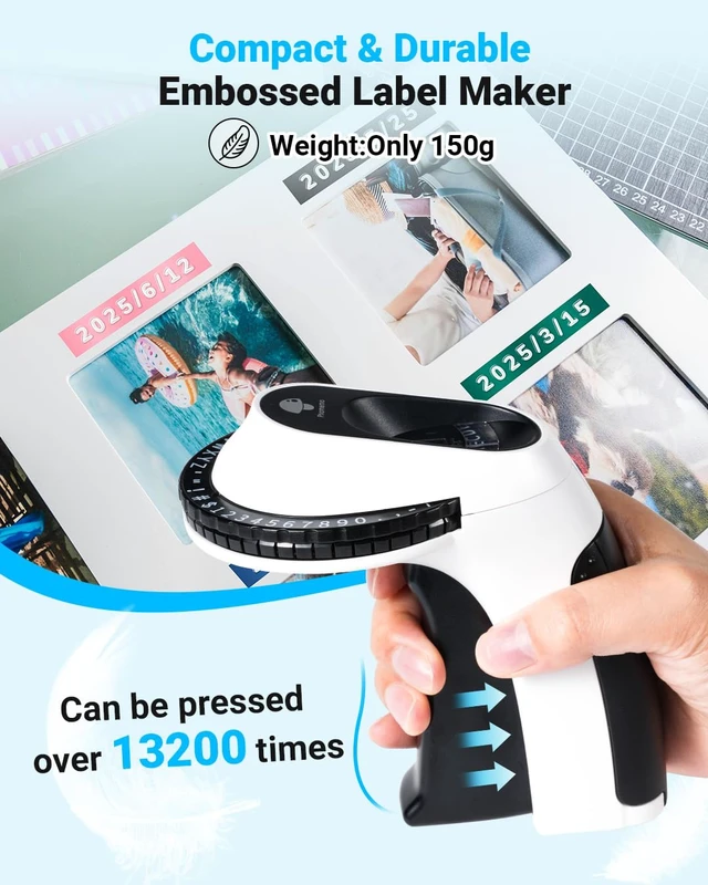 Alt view image 5 of 7 - Label Maker, Vintage Embossing Label Maker Machine with 6 Tapes Manual Embossed Label Maker for DIY Crafts,Junk Journal Scrapbook Supplies, Retro Embosser Labeler with Waterproof 9mm,Black