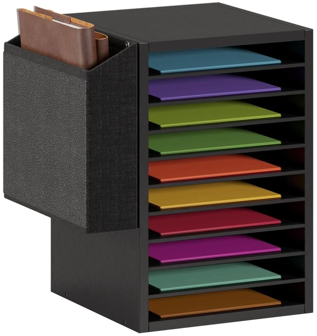 Main image of 10Tier Adjustable Mail Sorter,Wood Paper Organizer for Class,Office Office Mailbox with name slot,Literature Organizer with side pocket,Wooden File Storage Organizer for school,classroom,office