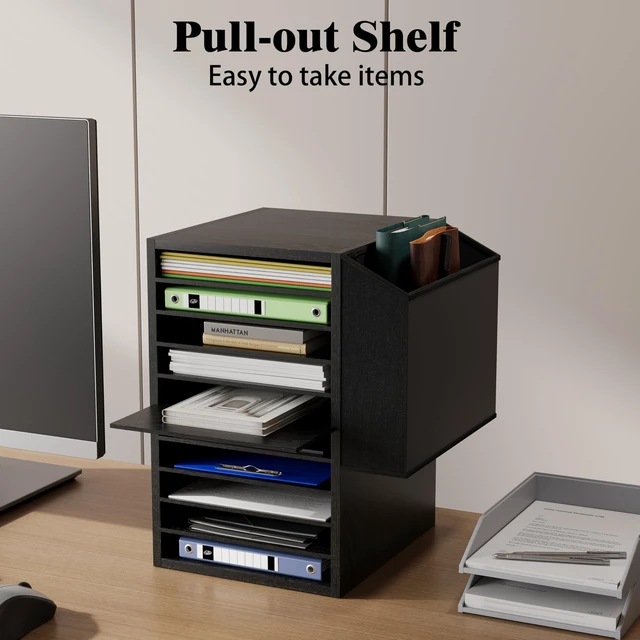 Alt view image 3 of 7 - 10Tier Adjustable Mail Sorter,Wood Paper Organizer for Class,Office Office Mailbox with name slot,Literature Organizer with side pocket,Wooden File Storage Organizer for school,classroom,office