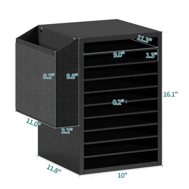 Alt view image 5 of 7 - 10Tier Adjustable Mail Sorter,Wood Paper Organizer for Class,Office Office Mailbox with name slot,Literature Organizer with side pocket,Wooden File Storage Organizer for school,classroom,office