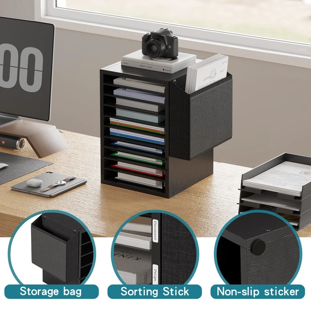 Alt view image 7 of 7 - 10Tier Adjustable Mail Sorter,Wood Paper Organizer for Class,Office Office Mailbox with name slot,Literature Organizer with side pocket,Wooden File Storage Organizer for school,classroom,office