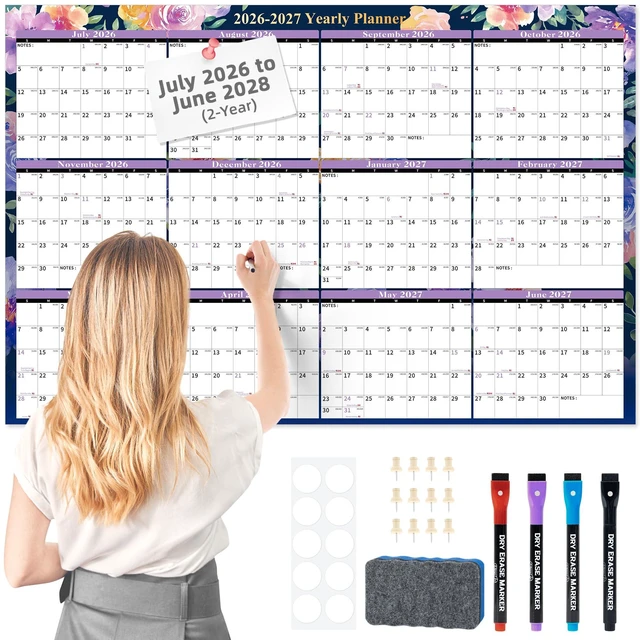 Main image of 2026 Wall Calendar Large 32'' x 48'' Dry Erase Calendar, Yearly Laminated Calendar Monthly Family Calendar for Office, Use July 2026 - June 2028 (Floral)