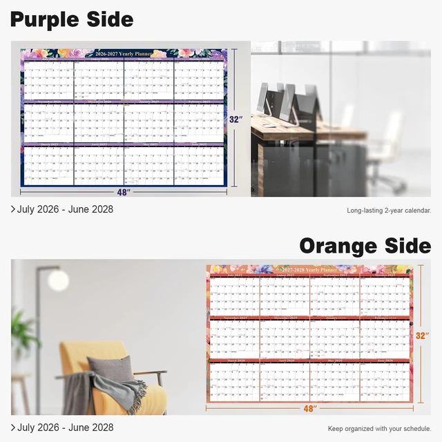 Alt view image 2 of 6 - 2026 Wall Calendar Large 32'' x 48'' Dry Erase Calendar, Yearly Laminated Calendar Monthly Family Calendar for Office, Use July 2026 - June 2028 (Floral)