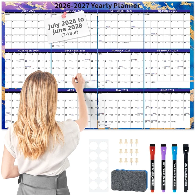 Main image of 2026-2027 Wall Calendar Large Dry Erase 32'' x 48'' Yearly Laminated, 2 Year Calendar for Office Family, Use July 2026 - June 2028 ((Marble)