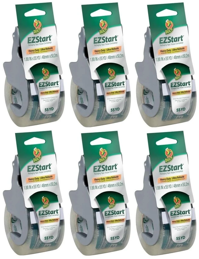 Main image of EZ Start Clear Packing Tape with Dispensers 6 Rolls of Quiet Easy Start Packaging Tape for Boxes, Shipping, Moving & Storage, 1.88 Inch x 55 Yards Each (1259457)