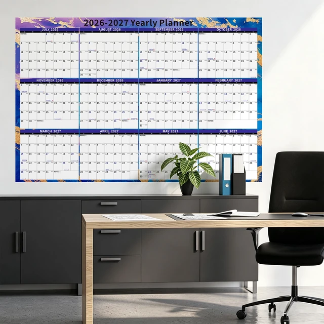 Alt view image 6 of 6 - 2026-2027 Wall Calendar Large Dry Erase 32'' x 48'' Yearly Laminated, 2 Year Calendar for Office Family, Use July 2026 - June 2028 ((Marble)